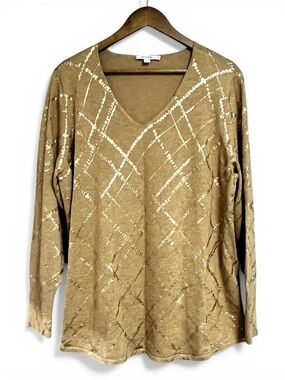 Chico's Metallic Cream and Gold V Neck Top Size 3